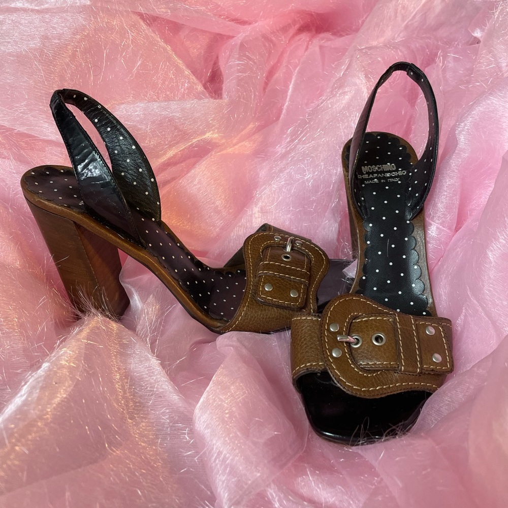 MOSCHINO Brown Buckle High heeled Sandal Size 8 1/2